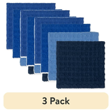 (3 pack) Mainstays 4 Pieces, Waffle Dishcloths, Navy Blue