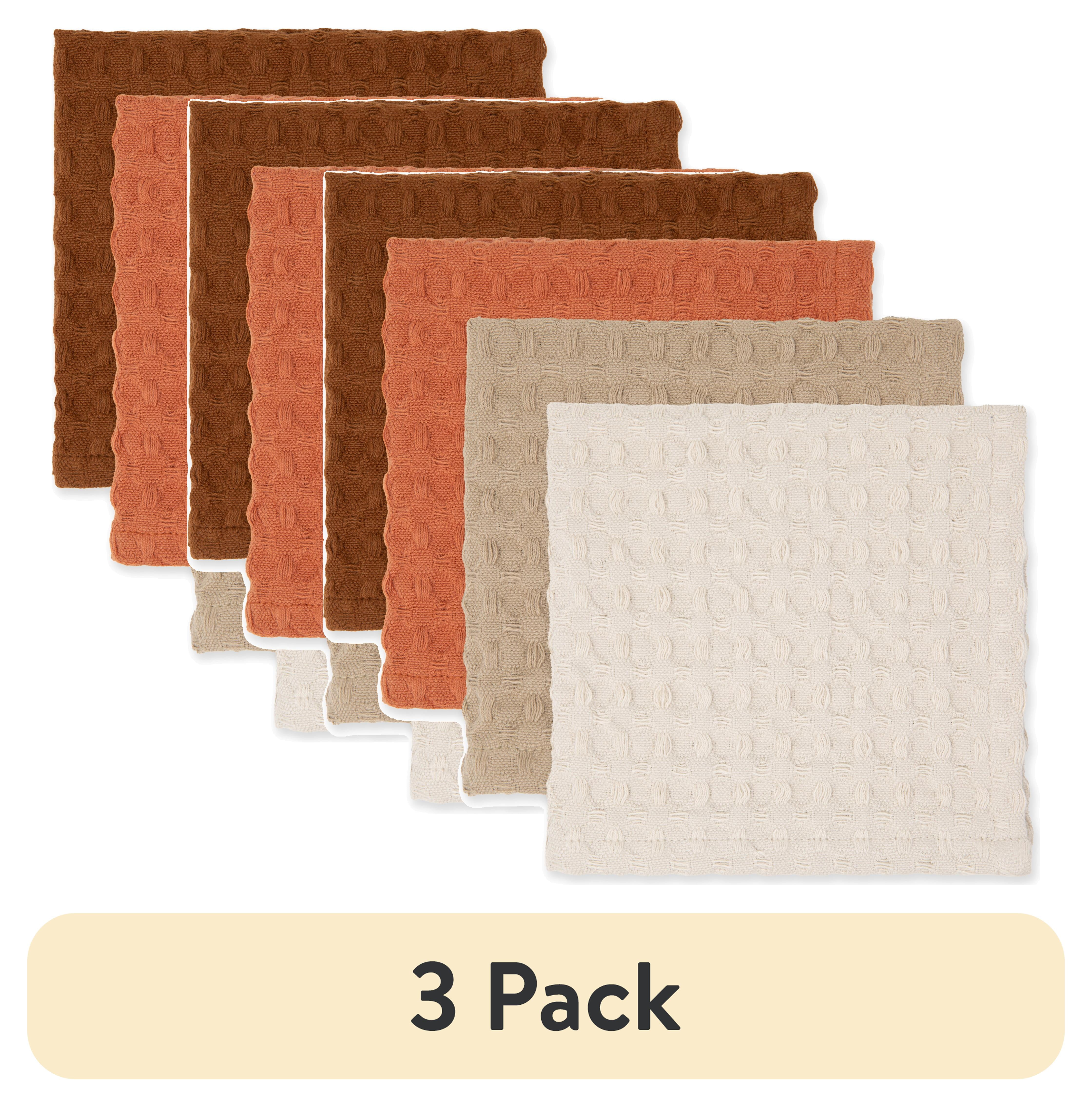 (3 pack) Mainstays 4-Piece 100% Cotton Waffle Dishcloths, Tan