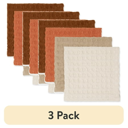 (3 pack) Mainstays 4 Pieces, Waffle Dishcloths, Tan