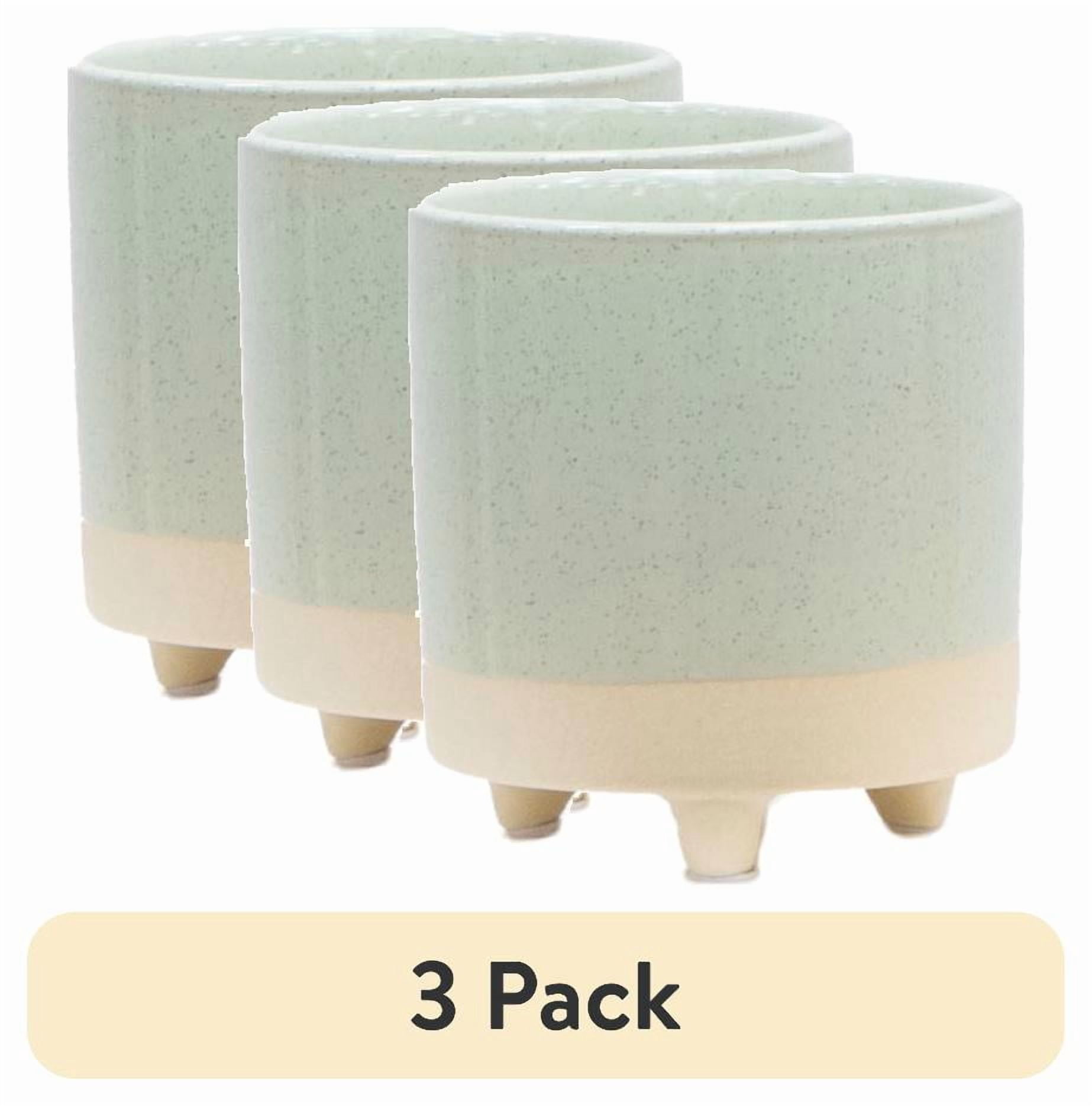 (3 pack) Mainstays 4" Two Tone Green Ceramic Footed Planter