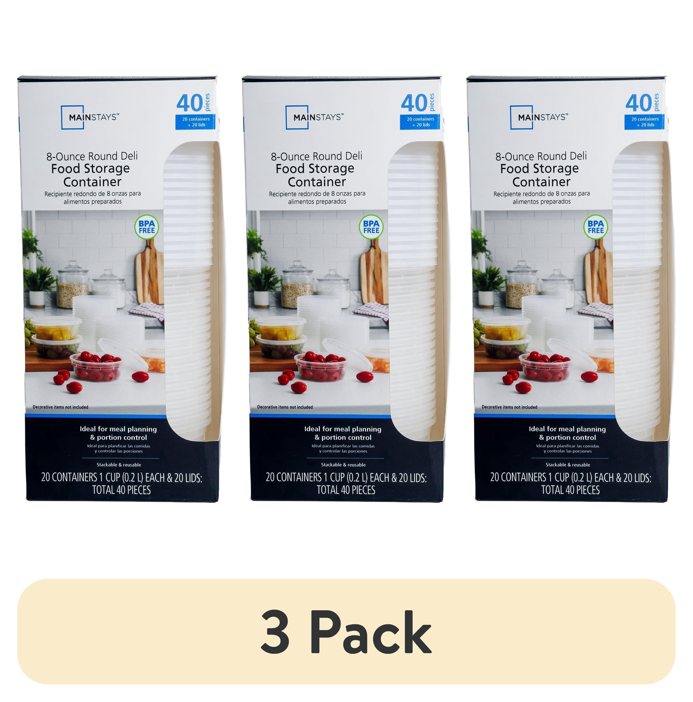 (3 pack) Mainstays 40-Piece 8 oz Plastic Deli Container Set, 20 Containers and 20 Lids