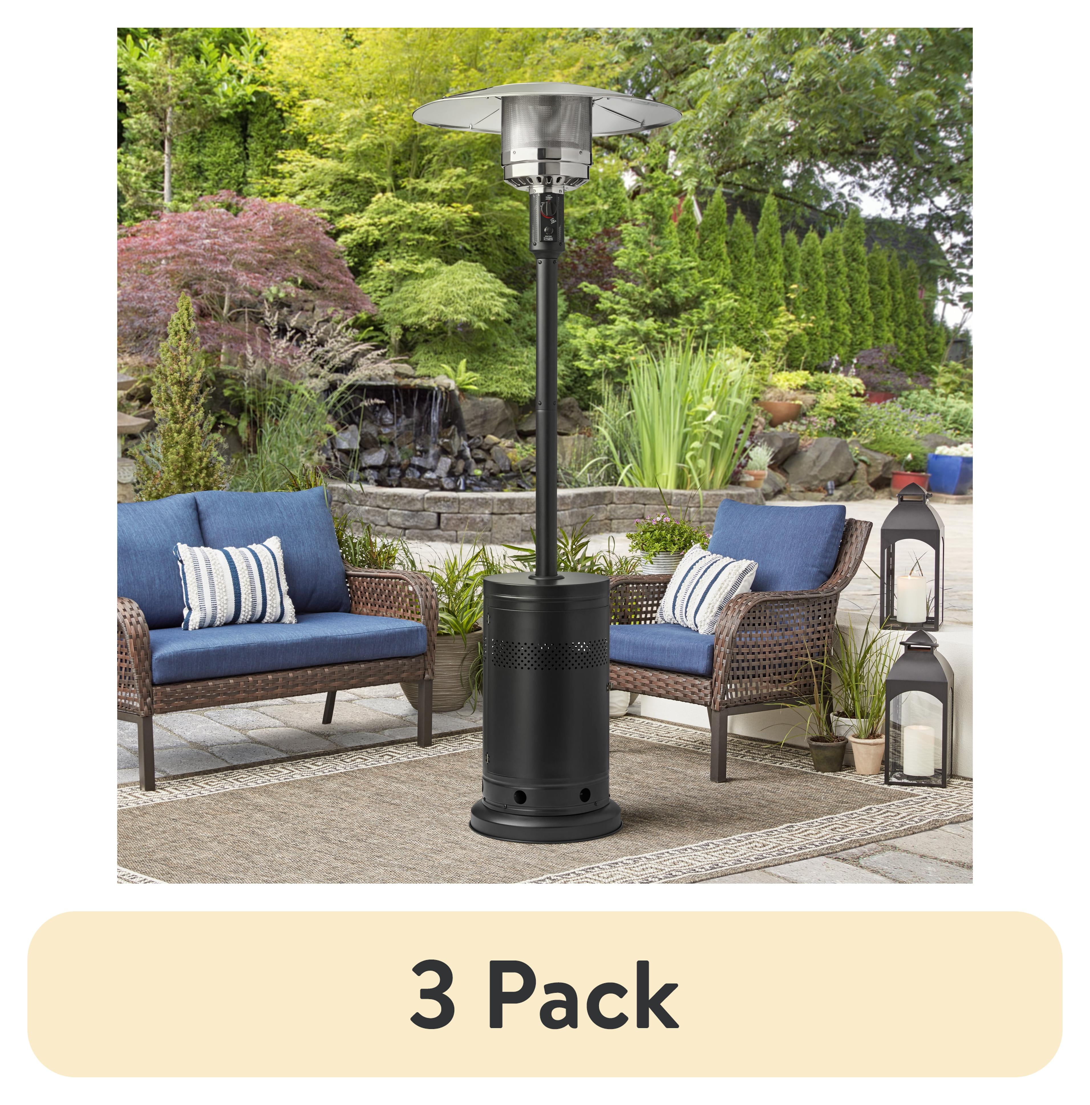 (3 pack) Mainstays 48,000 BTU Propane Gas Outdoor Freestanding Metal Patio Heater, Black