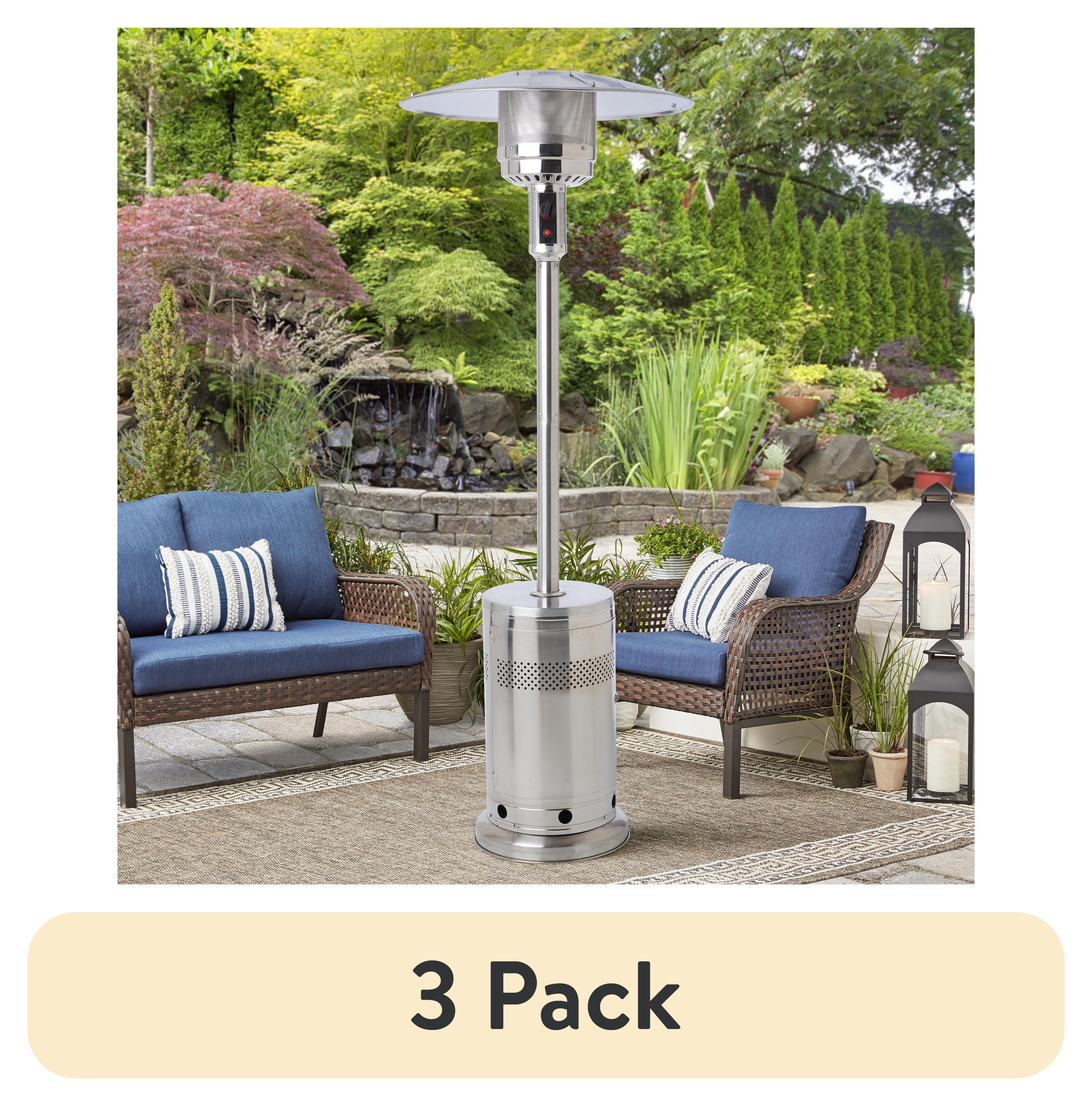 (3 pack) Mainstays 48,000 BTU Propane Gas Outdoor Freestanding Patio Heater, Stainless Steel