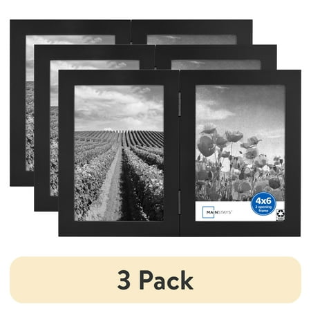 (3 pack) Mainstays – 4x6 Picture Frame – Black 2 Photo Hinge Linear Program Tabletop Photo Frame