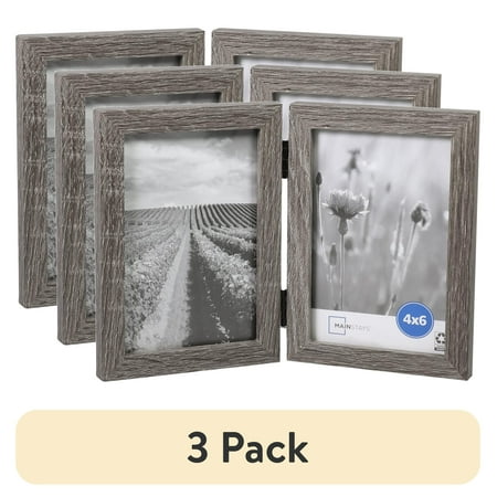 (3 pack) Mainstays – 4x6 Picture Frame – Rustic Gray 2 Photo Hinged Linear Program Tabletop Photo Frame