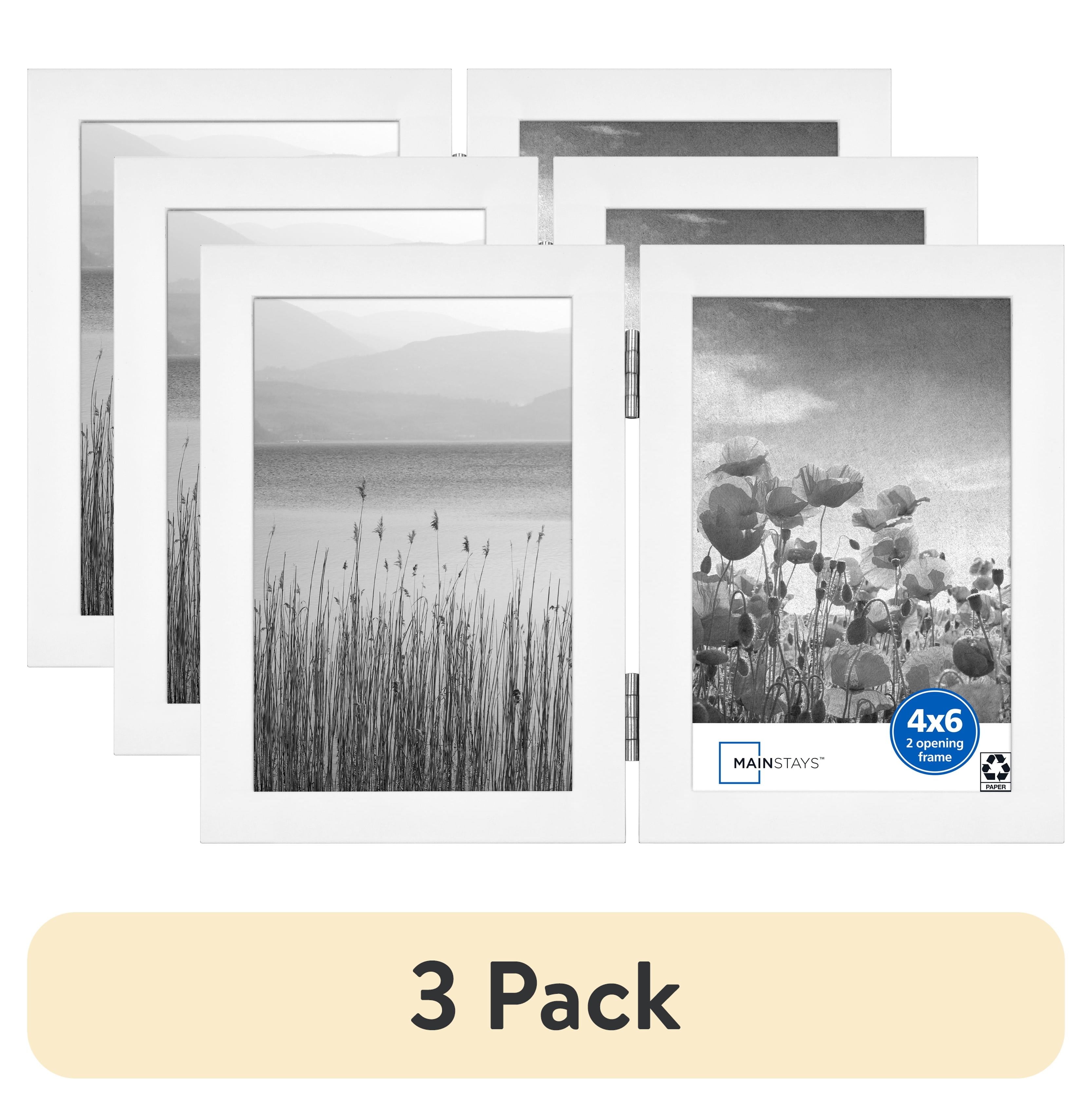 (3 pack) Mainstays – 4x6 Picture Frame – White 2 Photo Hinge Linear Program Tabletop Photo Frame