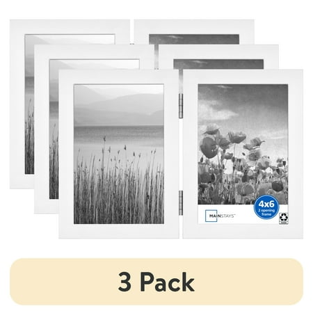 (3 pack) Mainstays – 4x6 Picture Frame – White 2 Photo Hinge Linear Program Tabletop Photo Frame