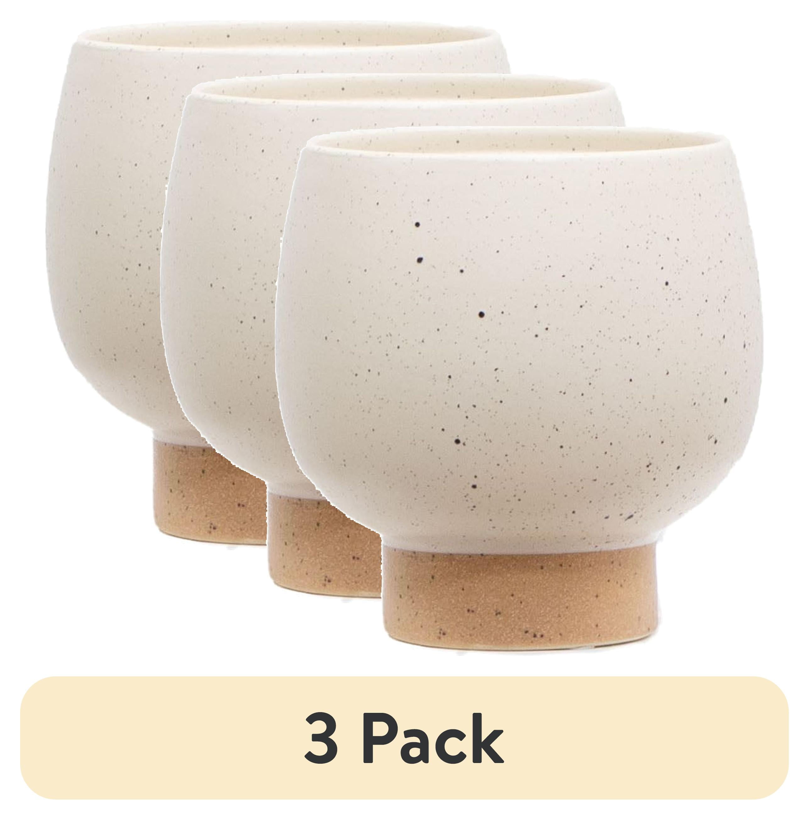 (3 pack) Mainstays 5.5"H Small Indoor Speckle Cream Ceramic Planter with Tan Base