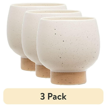 (3 pack) Mainstays 5.5"H Small Indoor Speckle Cream Ceramic Planter with Tan Base
