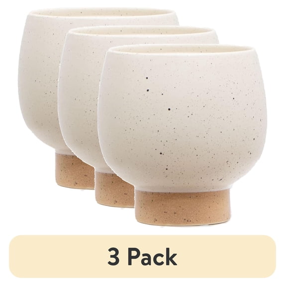 (3 pack) Mainstays 5.5"H Small Indoor Speckle Cream Ceramic Planter with Tan Base