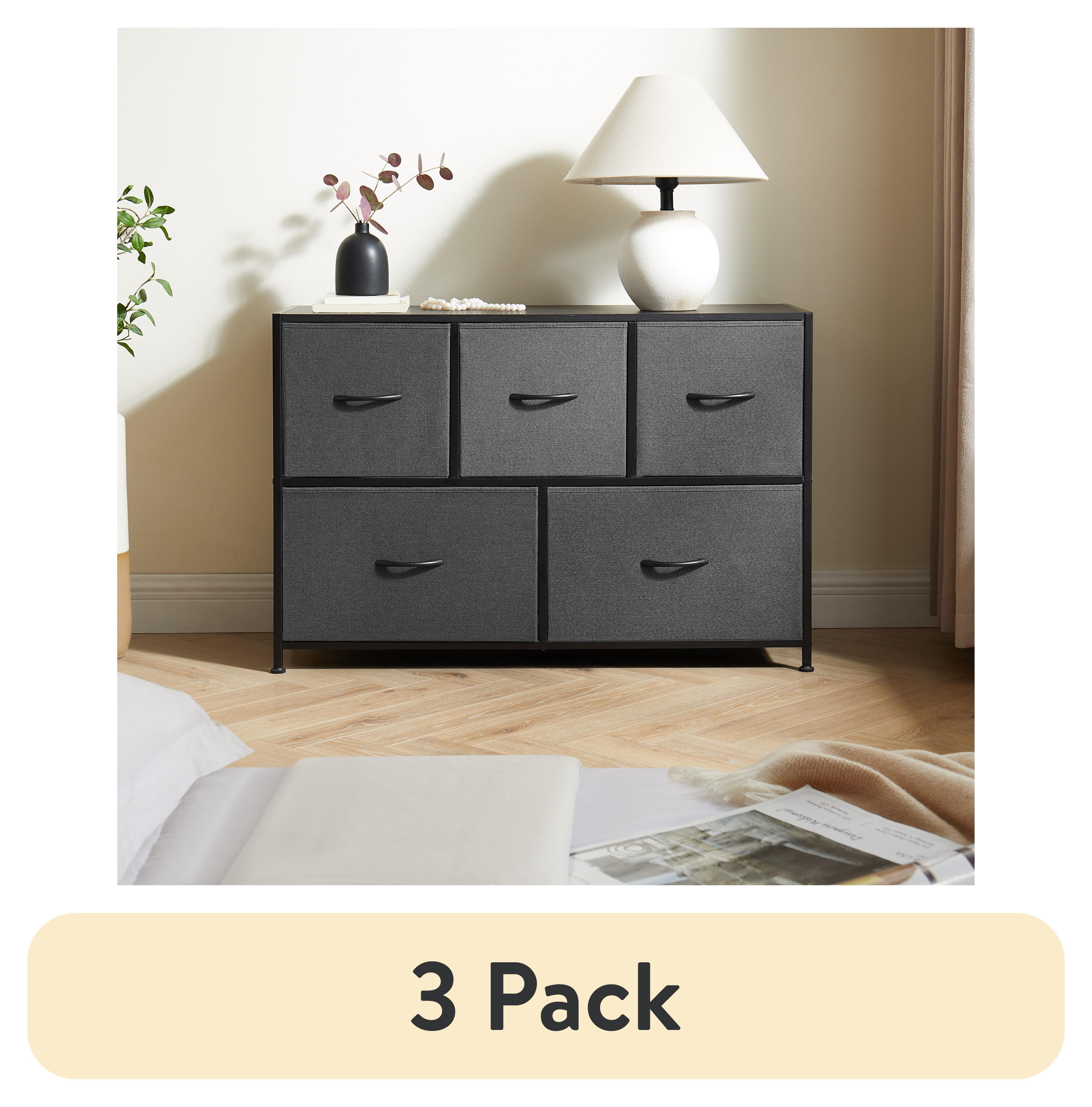Gray 5-Drawer Fabric Storage Dresser with Black Hardware