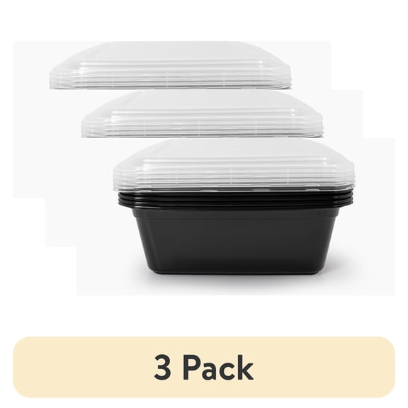 (3 pack) Mainstays 10-Piece (5 Containers + 5 Lids) 8-Cup Tall Square Meal Prep, BPA-Free, Microwave & Dishwasher Safe