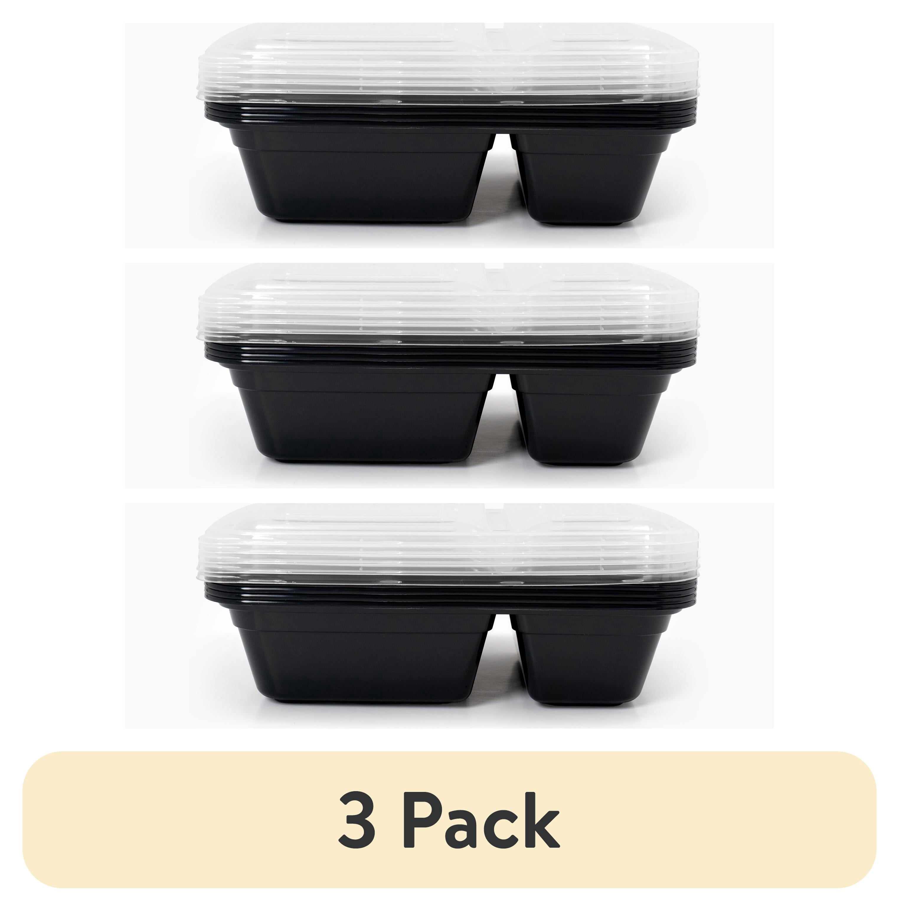 (3 pack) Mainstays 10-Piece (5 Containers + 5 Lids) with 2 Compartments Meal Prep, BPA-Free, Leak-Resistant, Microwave and Dishwasher Safe