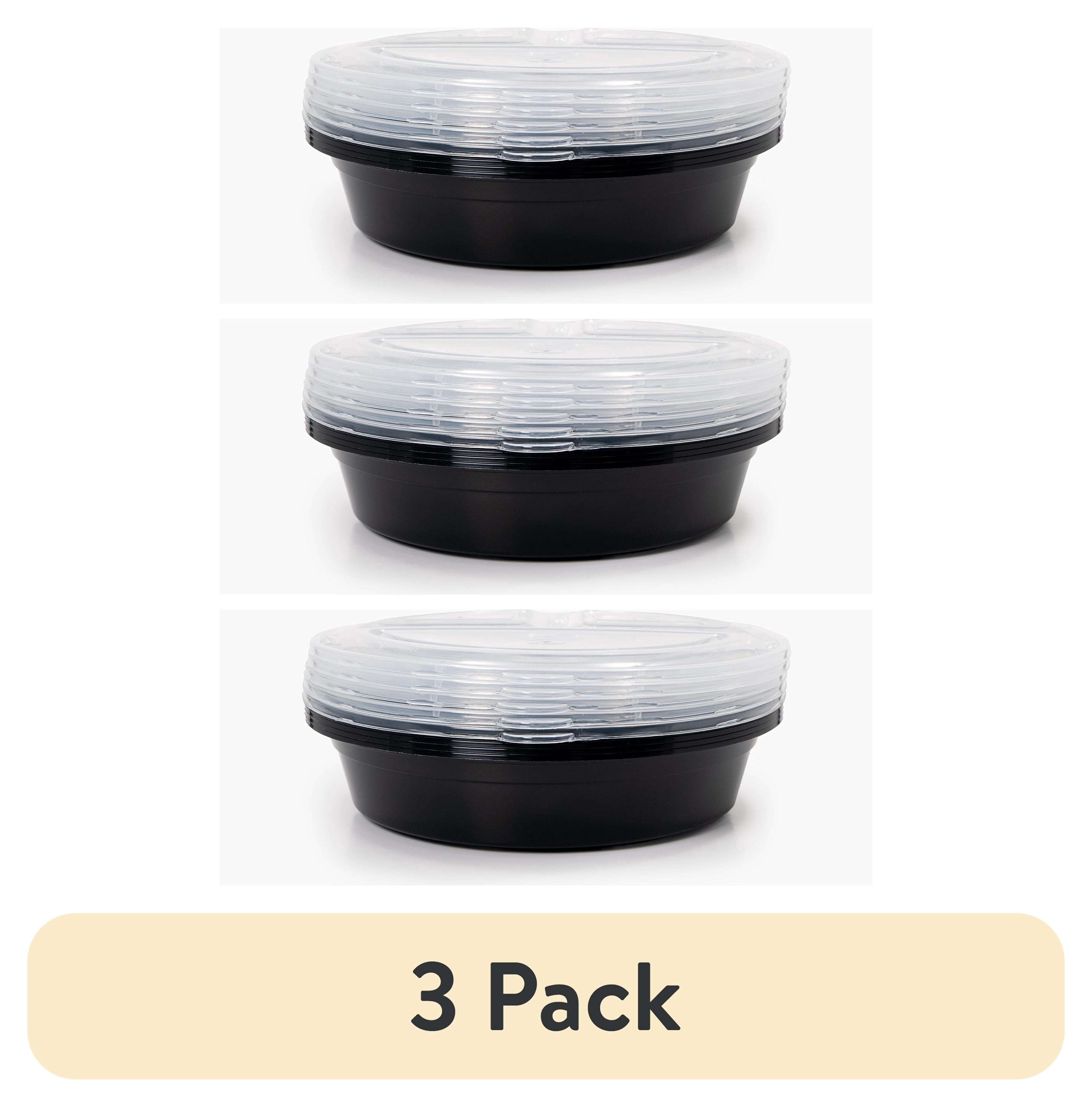 (3 pack) Mainstays 10-Piece (5 Containers + 5 Lids) Round Meal Prep Containers, 3-Compartments, 1L, BPA-Free, Microwave & Dishwasher Safe
