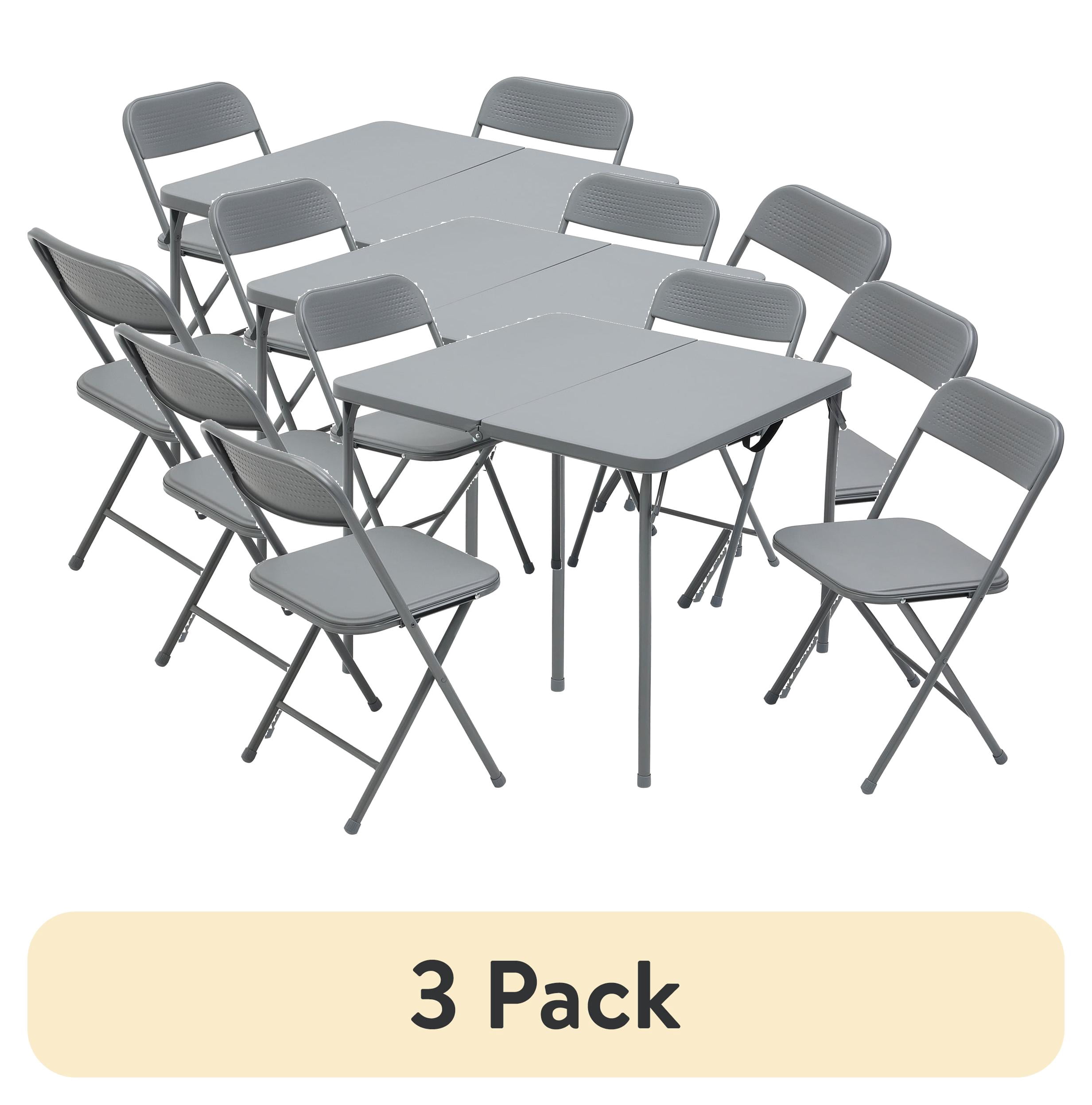 (3 pack) Mainstays 5-Piece 34 in Square Centerfold Folding Card Table and 4 Folding Chairs Set, Gray