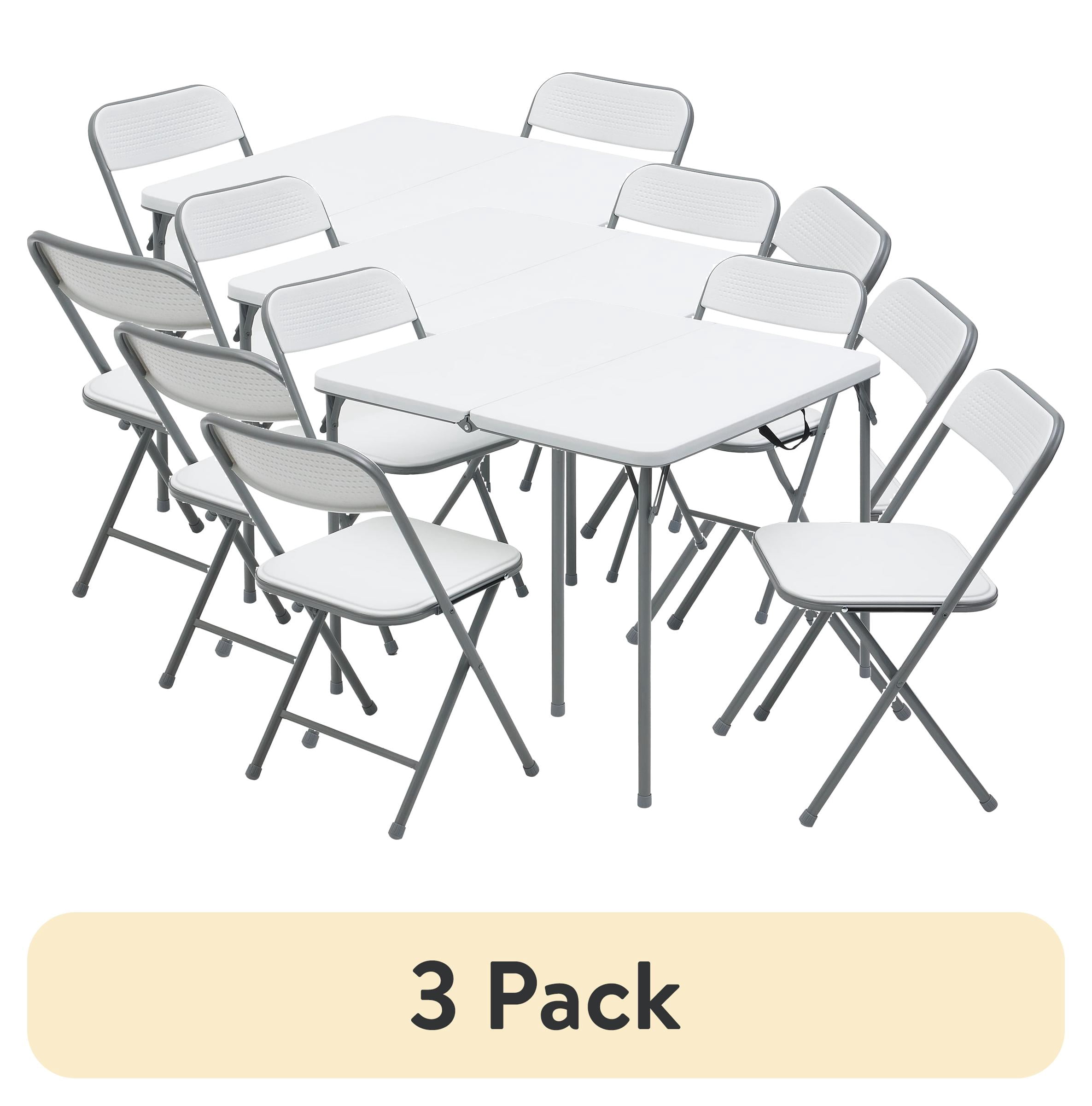 (3 pack) Mainstays 5-Piece 34 in Square Folding Card Table and 4 Folding Chairs Set, White