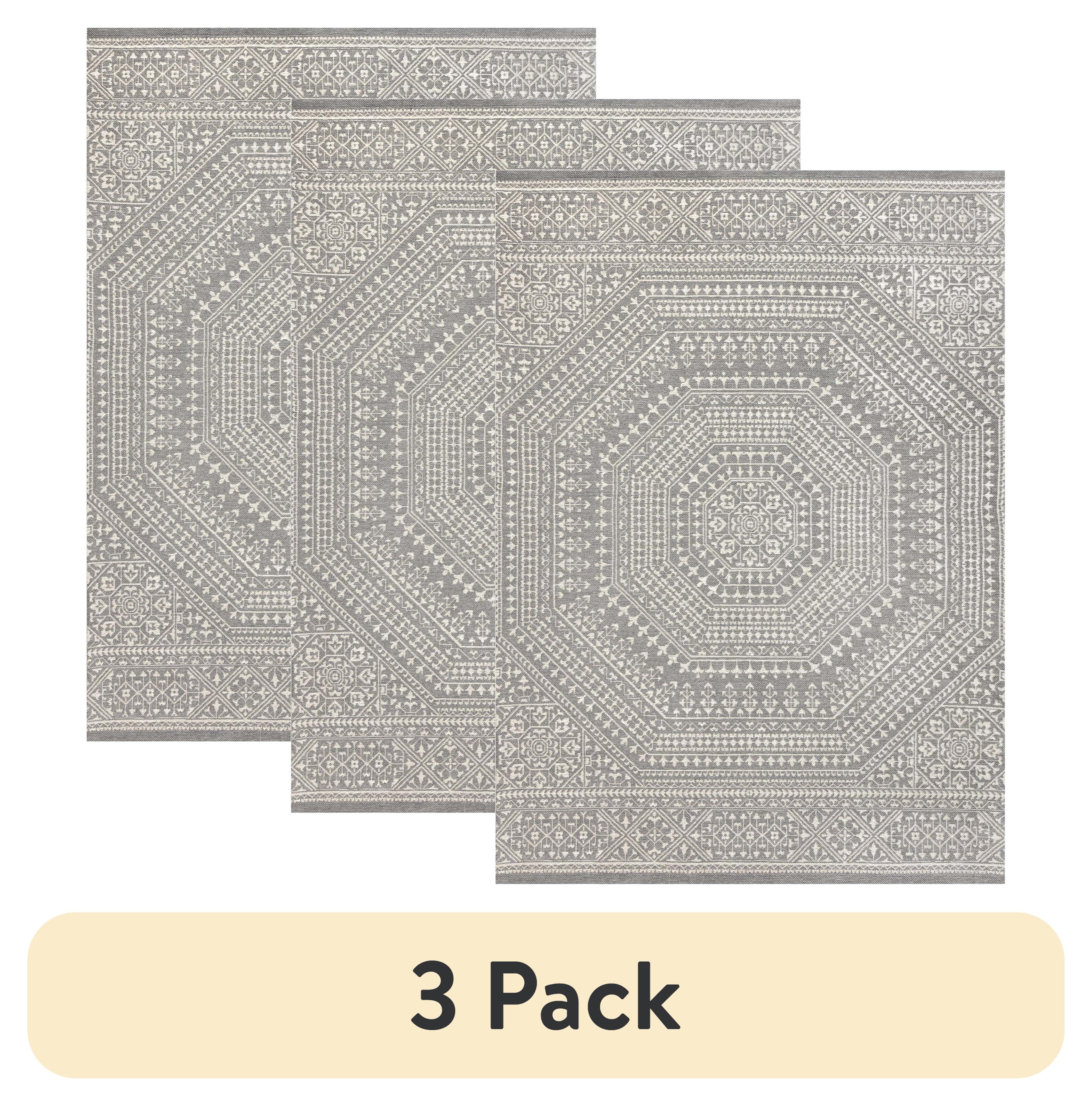 (3 pack) Mainstays 5’ x 7’ Woven Gray MedallionOutdoor Rug