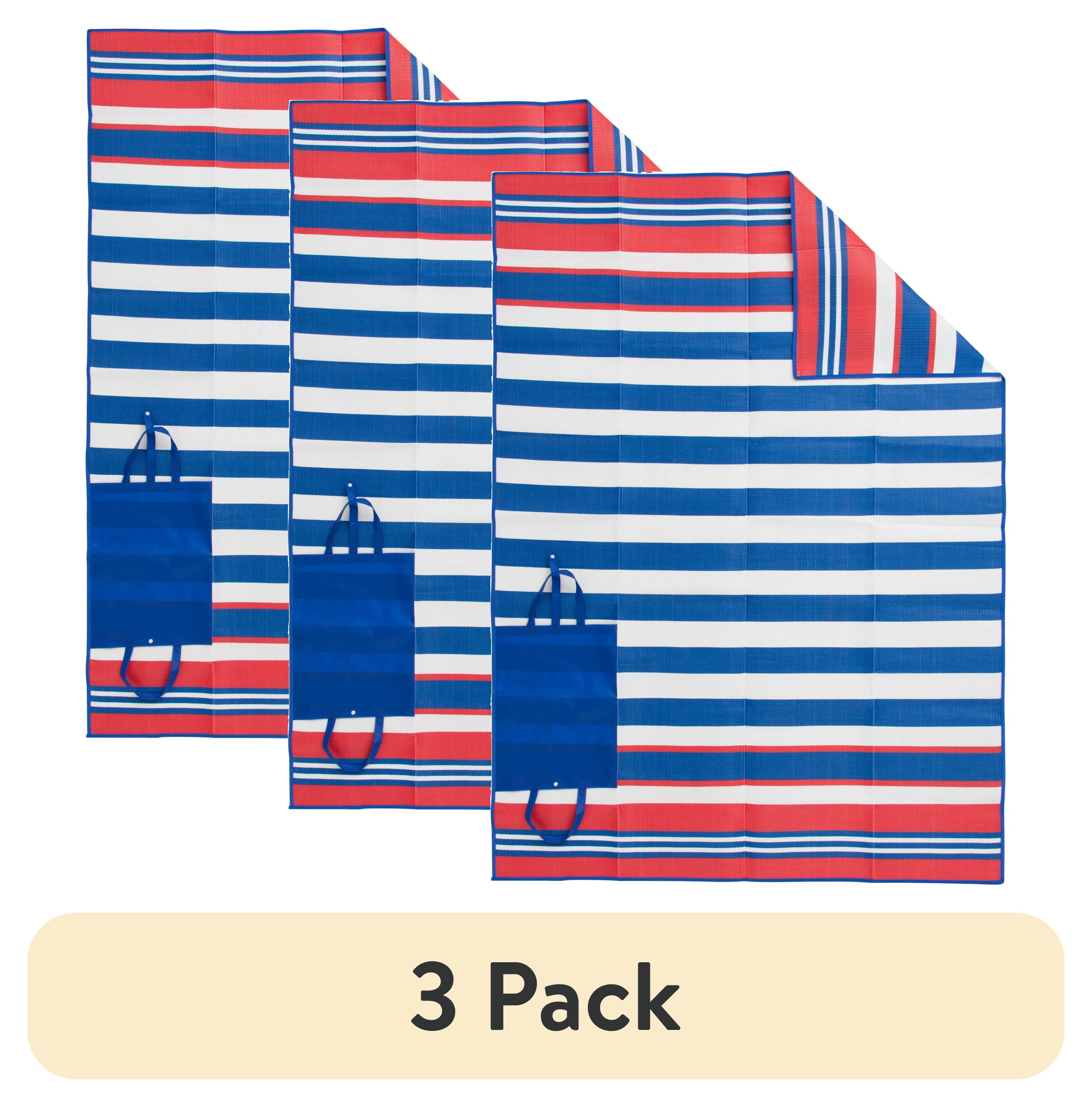 (3 pack) Mainstays 5 ft x 7 ft Red, White, and Blue Stripe Beach Mat