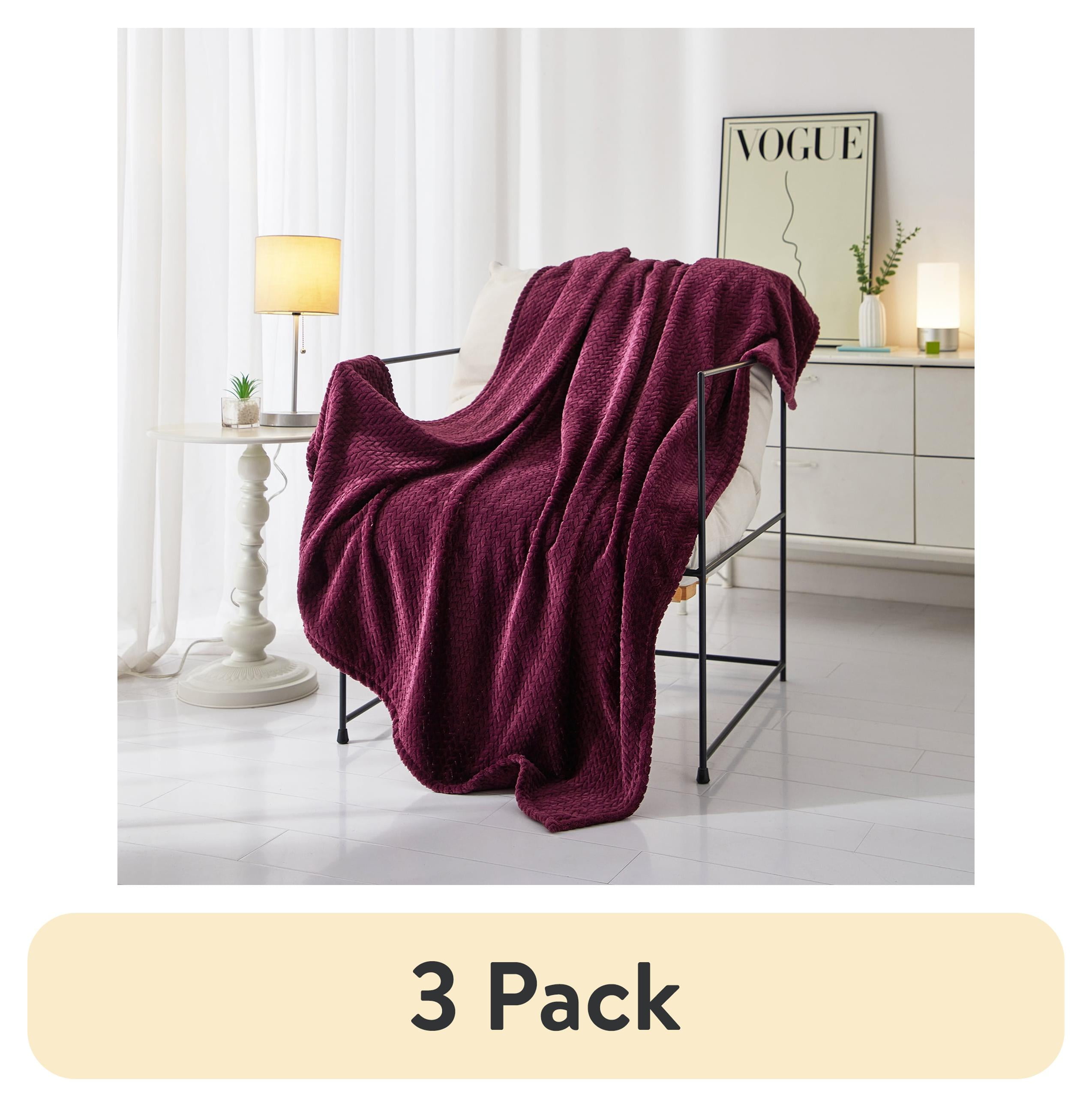 (3 pack) Mainstays Cozy Textured Plush Throw Blanket, Purple, 50"x60