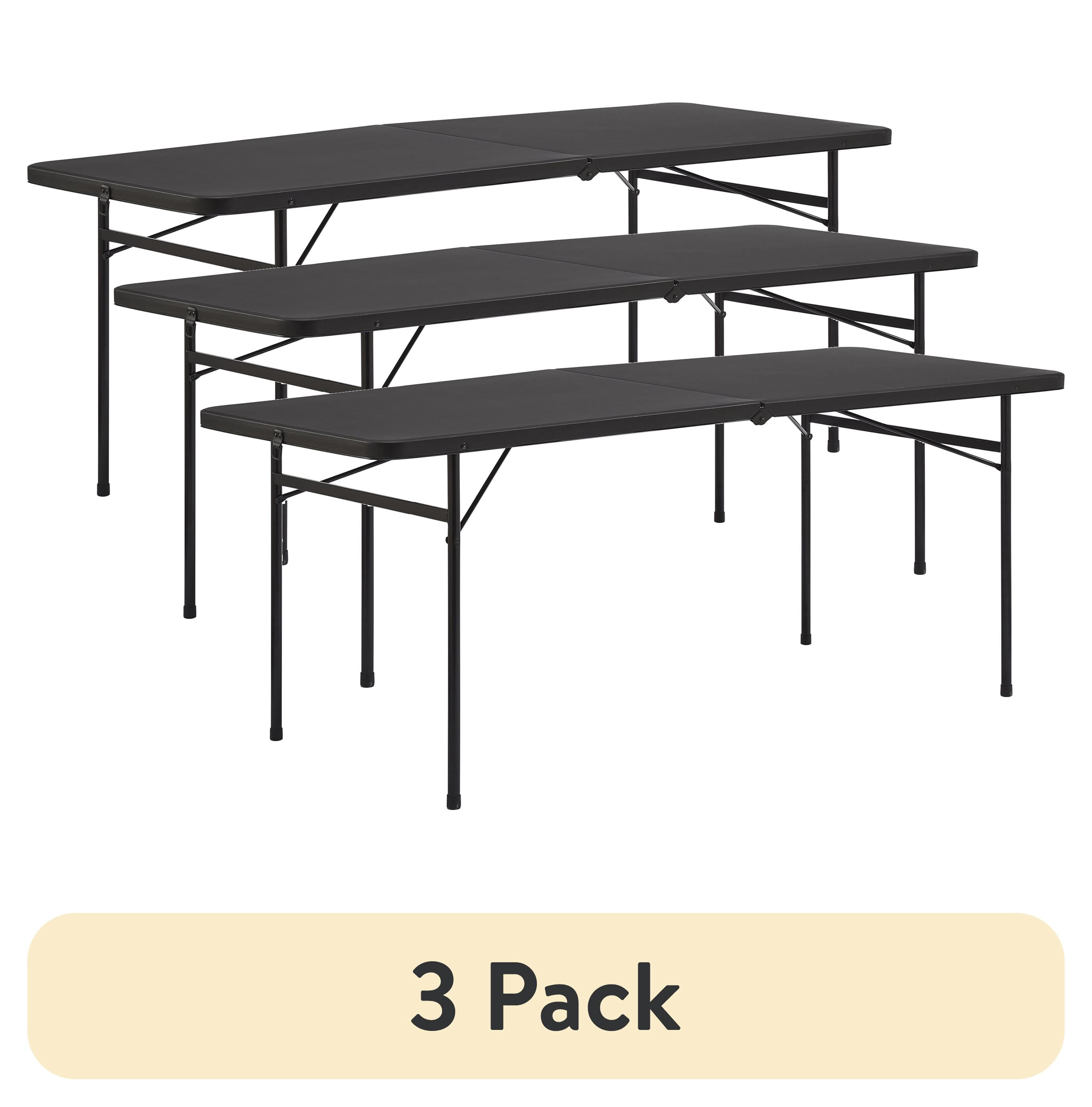 (3 pack) Mainstays 6 ft Rectangle Centerfold Folding Table, Black