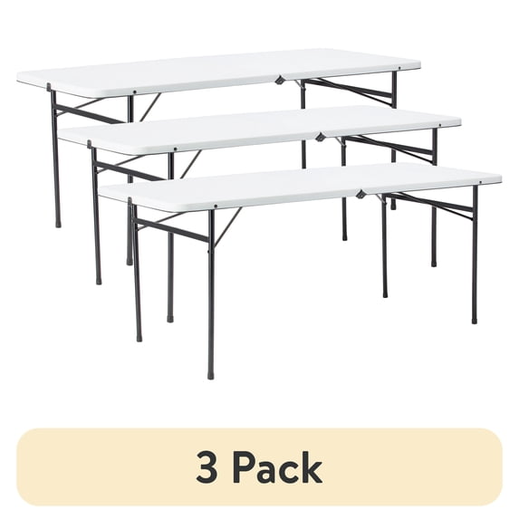 (3 pack) Mainstays 6 ft Rectangle Fold-in-Half Folding Table, White