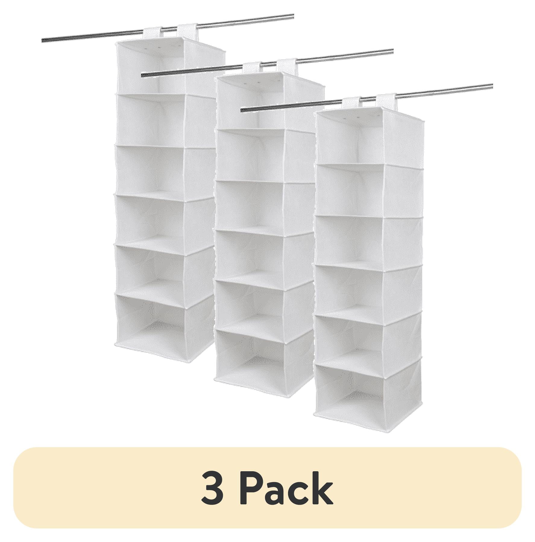 (3 pack) Mainstays 6 Shelf Non Woven Hanging Closet Organizer, Arctic White, Adult and Child