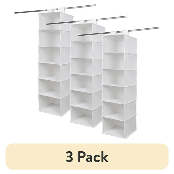 (3 pack) Mainstays 6 Shelf Non-Woven Hanging Closet Organizer Shelf Dividers, Arctic White