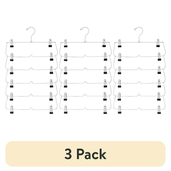 (3 pack) Mainstays 6-Tier Pant & Skirt Hanger, Heavy Duty Chrome Metal, Space Saving, 1 Count