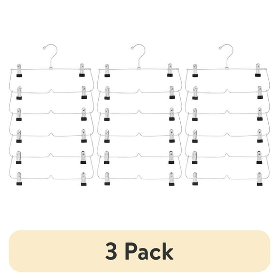 (3 pack) Mainstays 6-Tier Pant & Skirt Hanger, Heavy Duty Chrome Metal, Space Saving, 1 Count