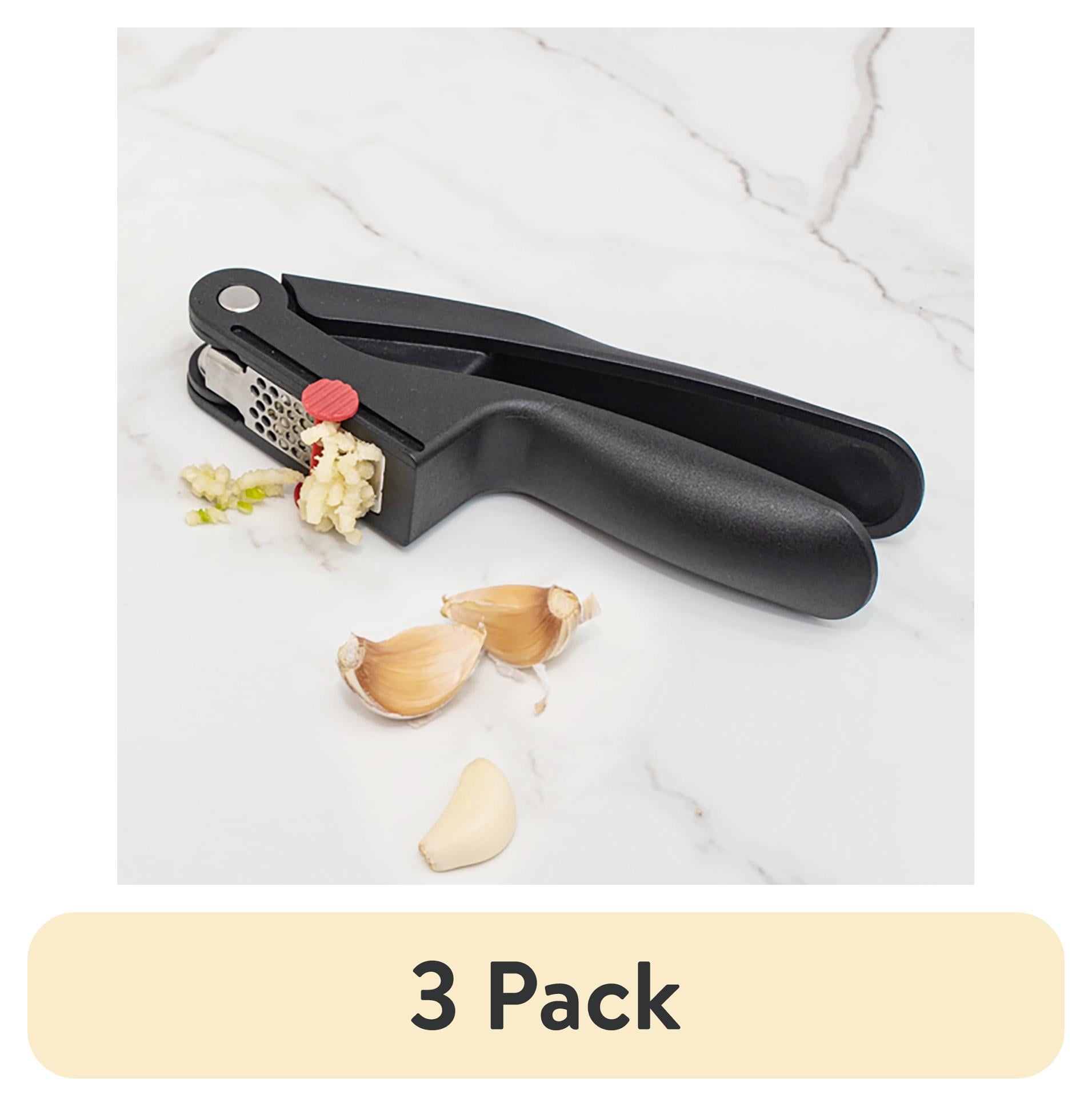 (3 pack) Mainstays 7 inch Ergonomic Lightweight Black Garlic Press with Built in Slider and Metal Plate.