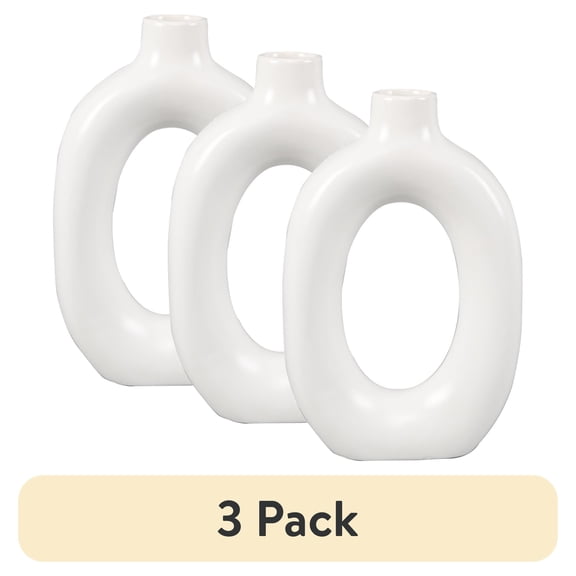 (3 pack) Mainstays Circular Ceramic Donut Vase, 8", White