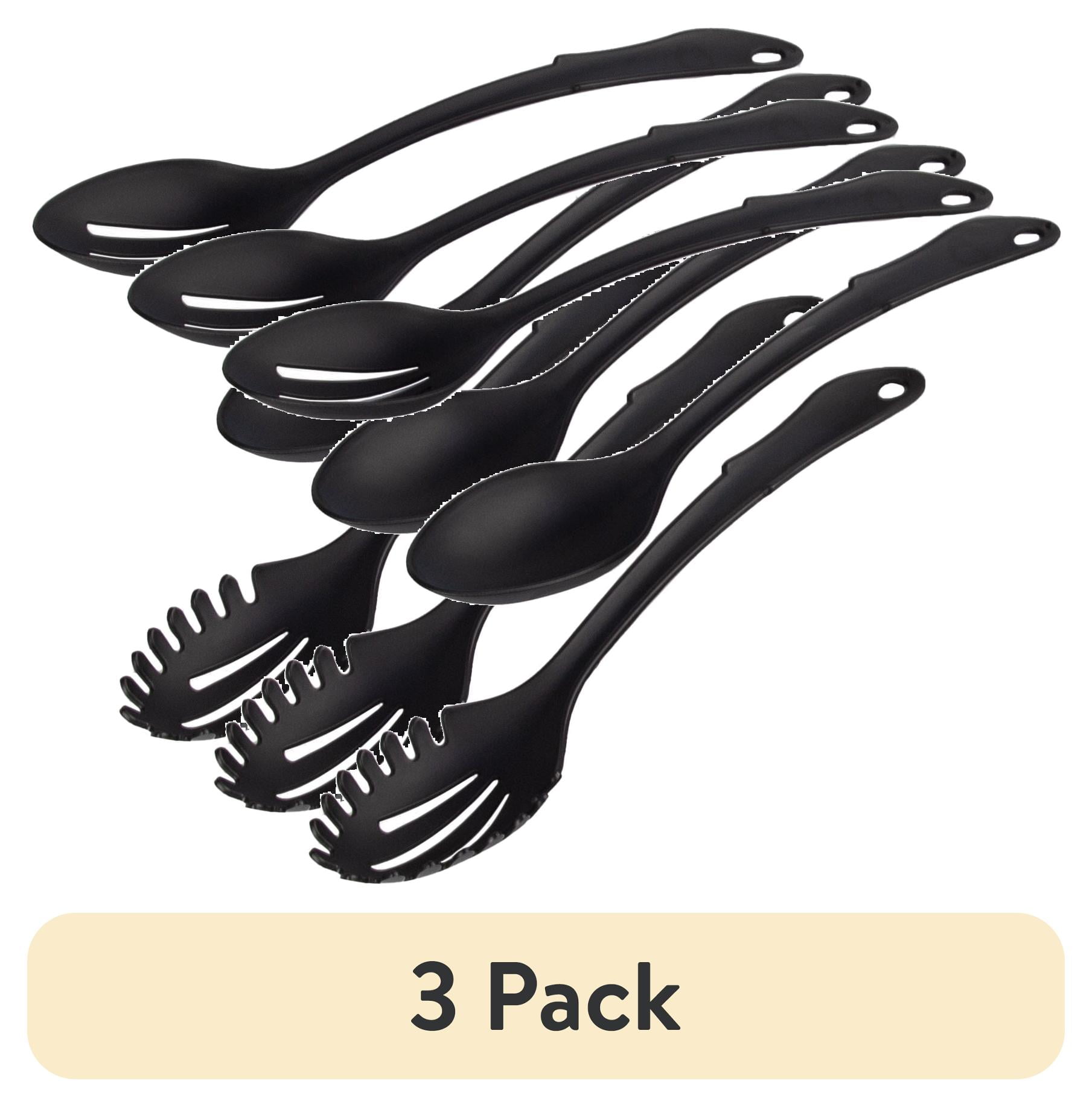 (3 pack) Mainstays 8-Piece Nylon Kitchen Utensil Set with Connector Ring, Black Plastic