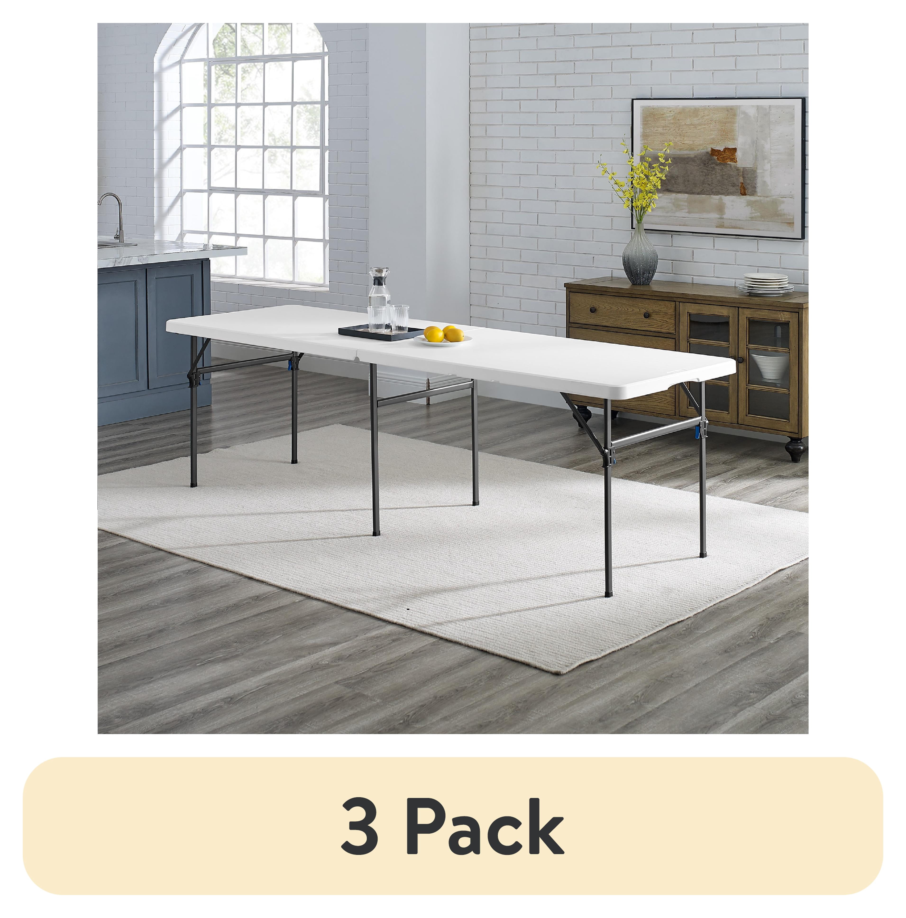 (3 pack) Mainstays 8 ft Fold-in-Half Folding Table, White, Indoor/Outdoor