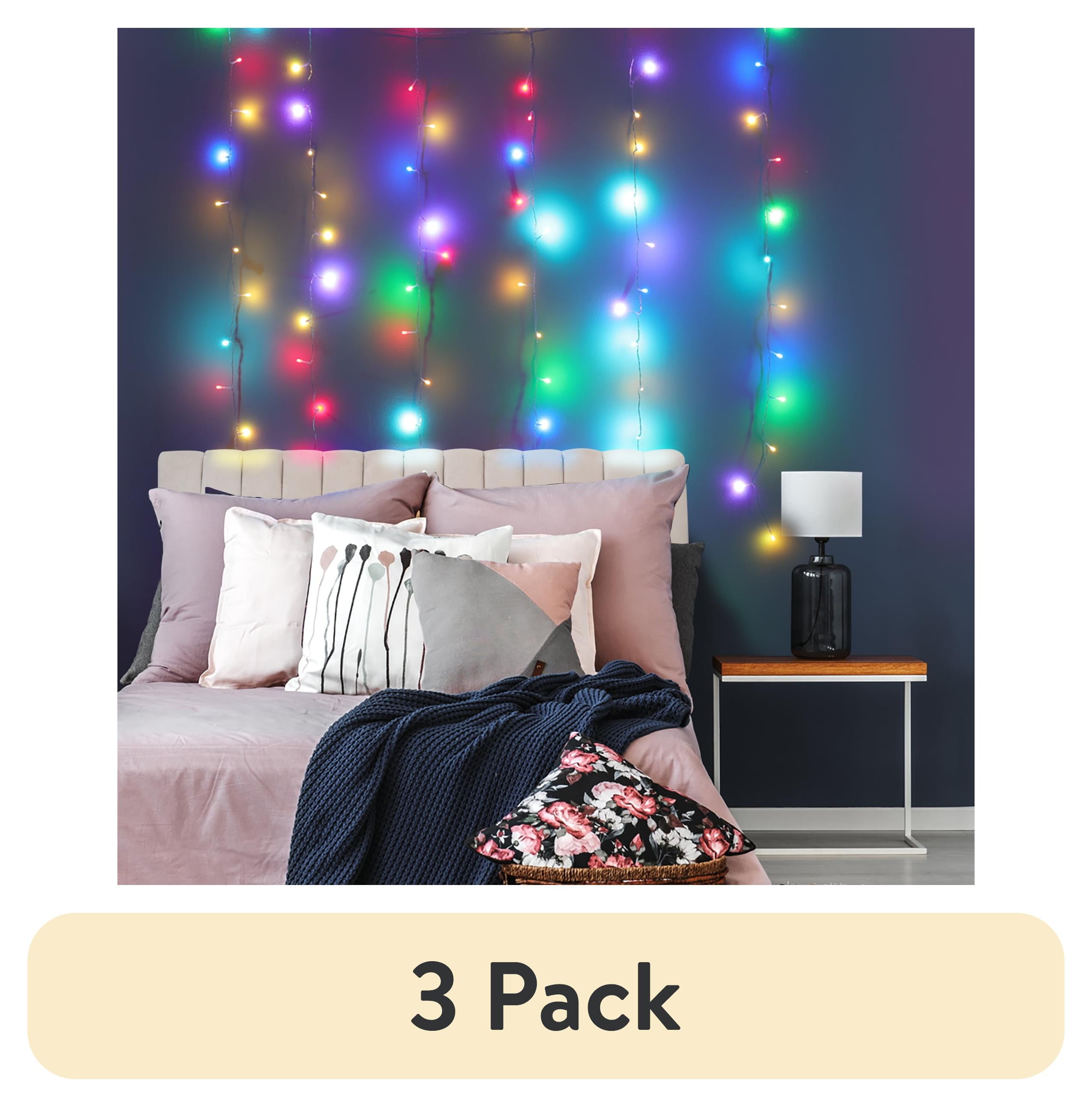 (3 pack) Mainstays 96-Count Color-Changing LED Curtain Lights, 6 Vertical Strands, Indoor Corded Electric