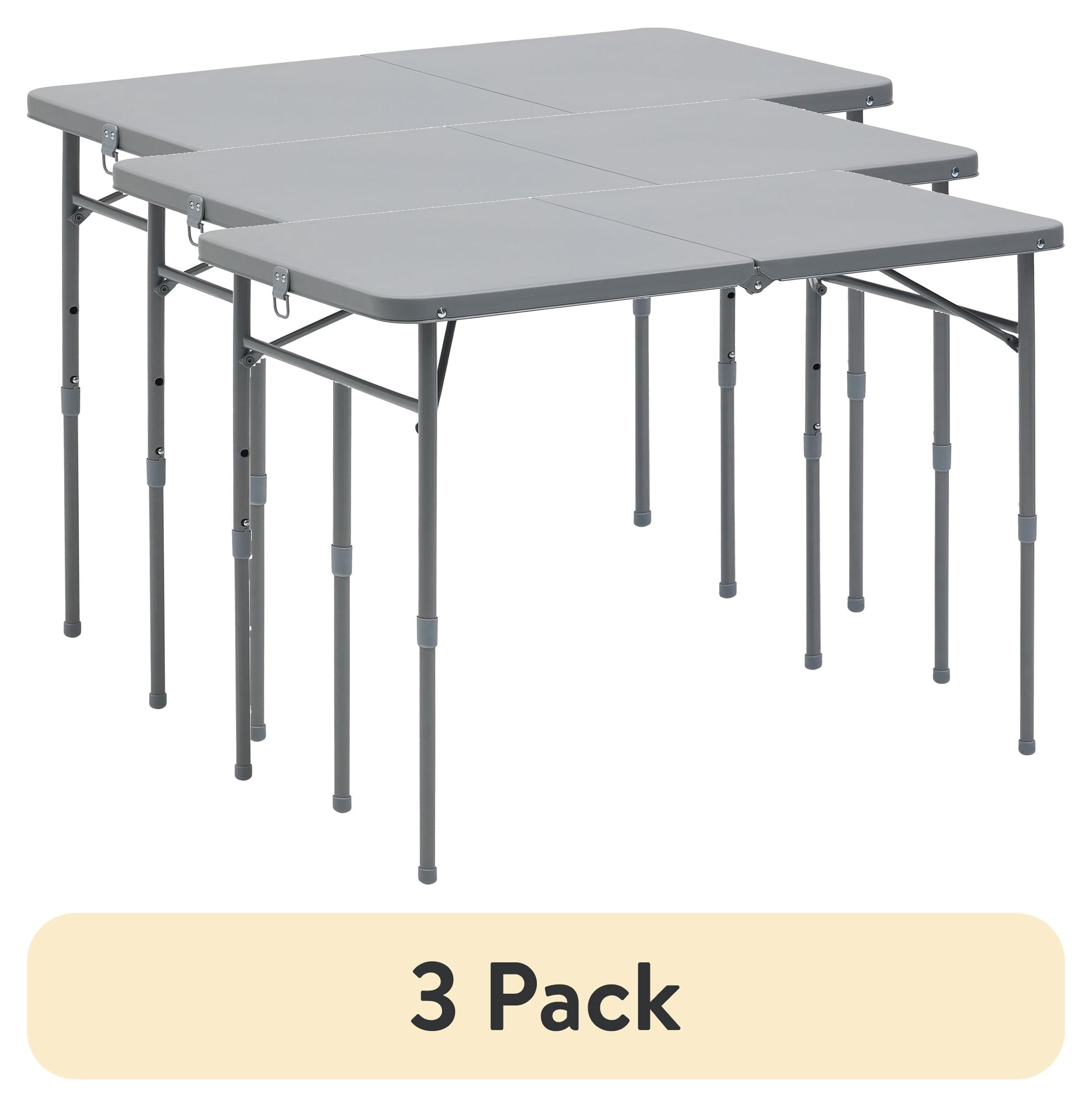 (3 pack) Mainstays Adjustable Height Centerfold Folding Table, Gray, 40 in x 20 in