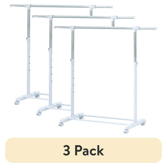 (3 pack) Mainstays Adjustable Metal Rolling Garment Clothes Rack, Chrome & White