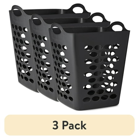 (3 pack) Mainstays Flex Square Laundry Hamper, Black, Adult