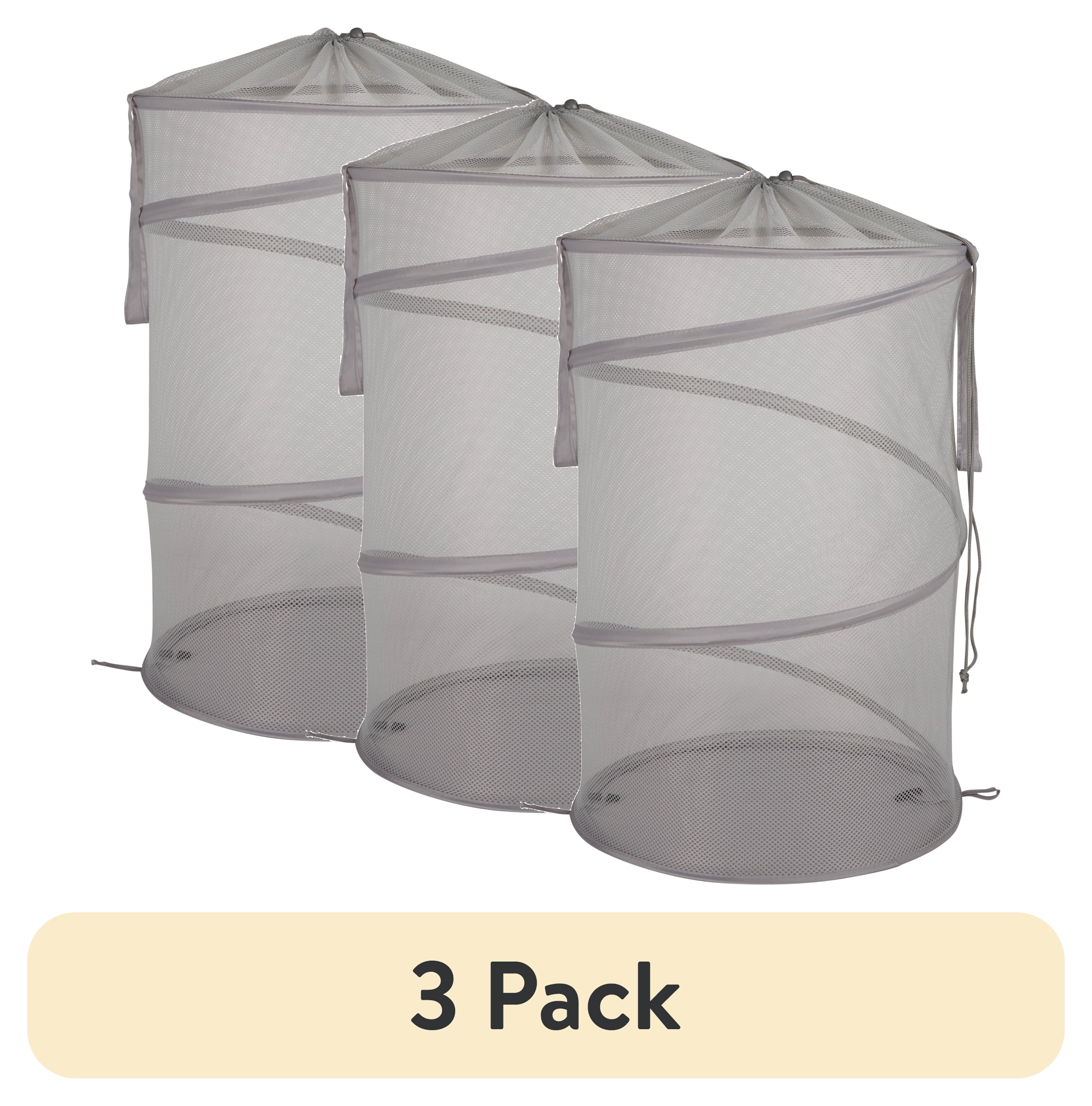 (3 pack) Mainstays Easy Carry Handles Laundry Hamper with Cinch Top, Soft Silver