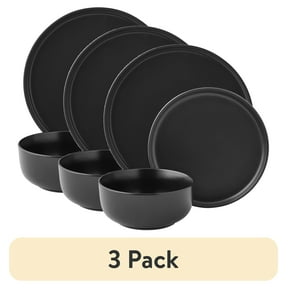 (3 pack) Mainstays Alessandra 12-Piece Stoneware Dinnerware Set, Matte Black