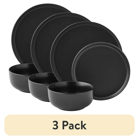 (3 pack) Mainstays Alessandra 12-Piece Stoneware Dinnerware Set Matte Black