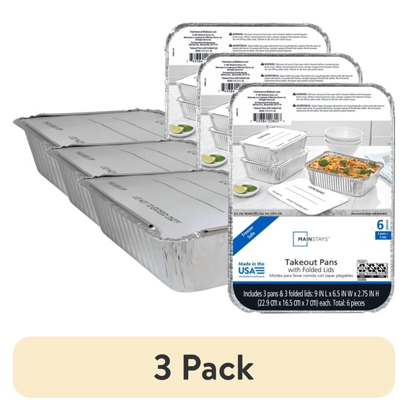 (3 pack) Mainstays 9" x 6.5" Aluminum Pans with Folded Lids, 3 Count