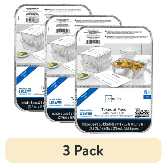 (3 pack) Mainstays 9" x 6.5" Aluminum Pans with Folded Lids, 3 Count