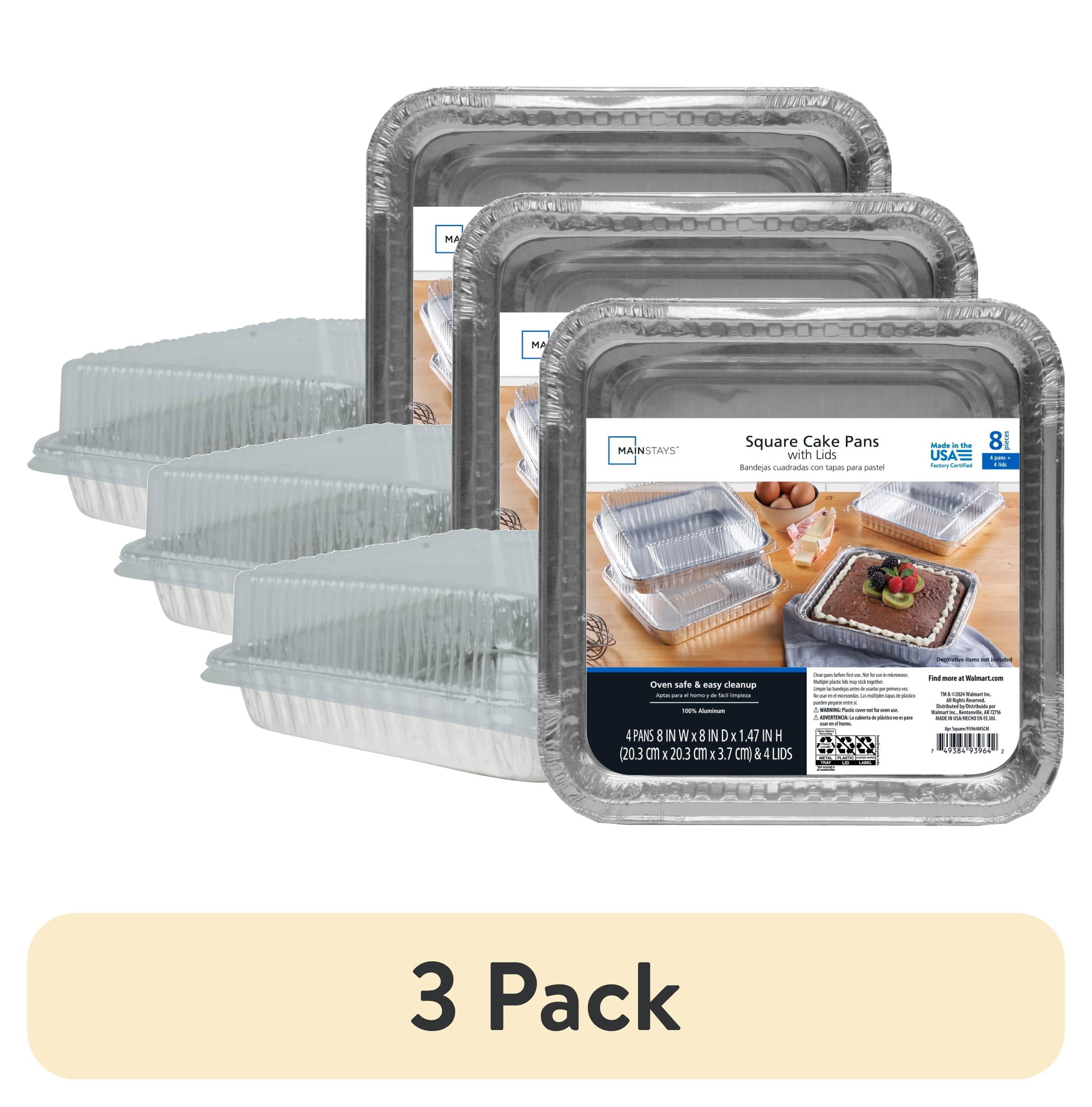(3 pack) Mainstays 8" Aluminum Square Cake Pans with Lids, 4 Count