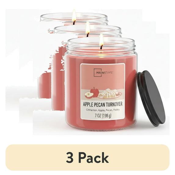 (3 pack) Mainstays 3-Wick Scented Glass Jar Candle, Apple Pecan, 7oz.