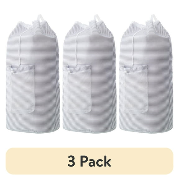 (3 pack) Mainstays Arctic White and Soft Silver Backpack Laundry Bag with Mesh Pocket 15"W x 11"D x 32"H, Adult
