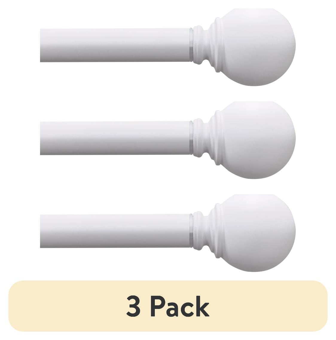 (3 pack) Mainstays 1" White Ball Adjustable Single Curtain Rod, 30-84"