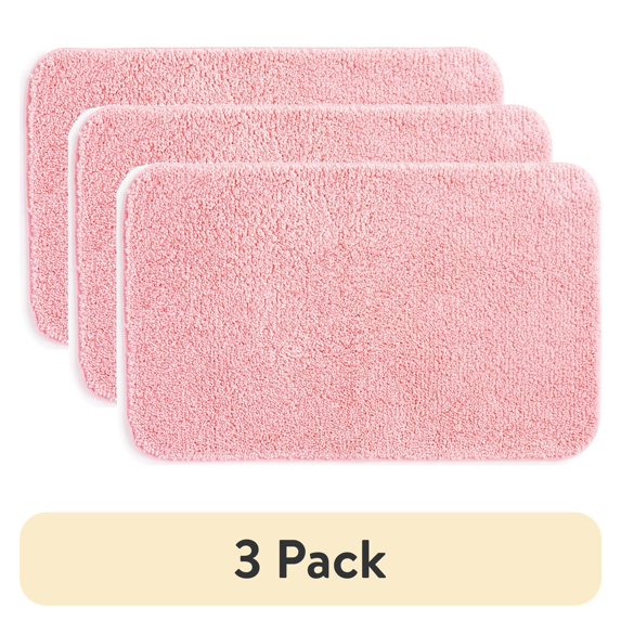(3 pack) Mainstays Basic Polyester Bath Rug, Pink, 20" x 32"