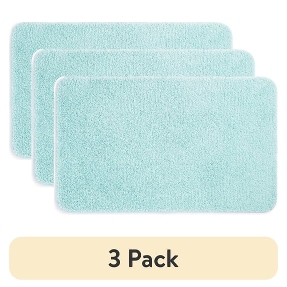 (3 pack) Mainstays Basic Polyester Large Bath Rug, Aqua, 24" x 40"