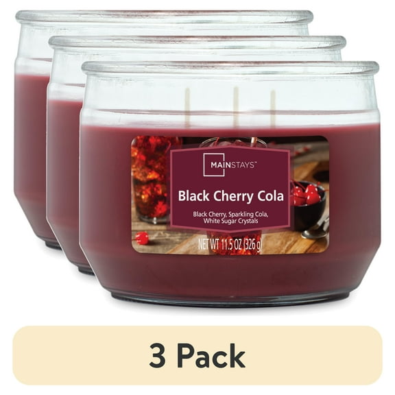 (3 pack) Mainstays Black Cherry Cola, Scented 3-Wick Candle, 11.5 oz