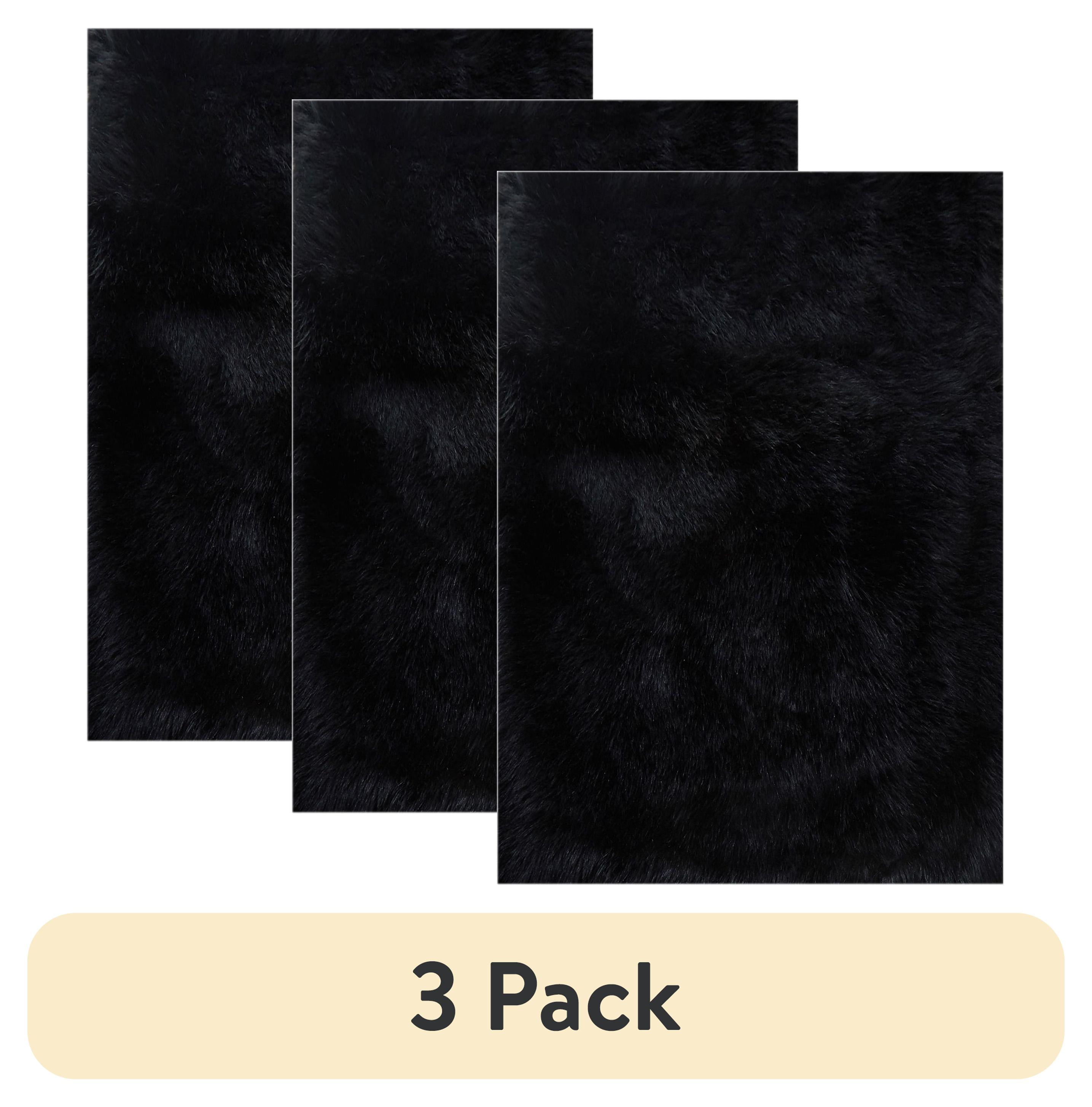 (3 pack) Mainstays Black Faux Fur  Non-Skid Fluffy Floor Rug for Living Room, 30"x46"